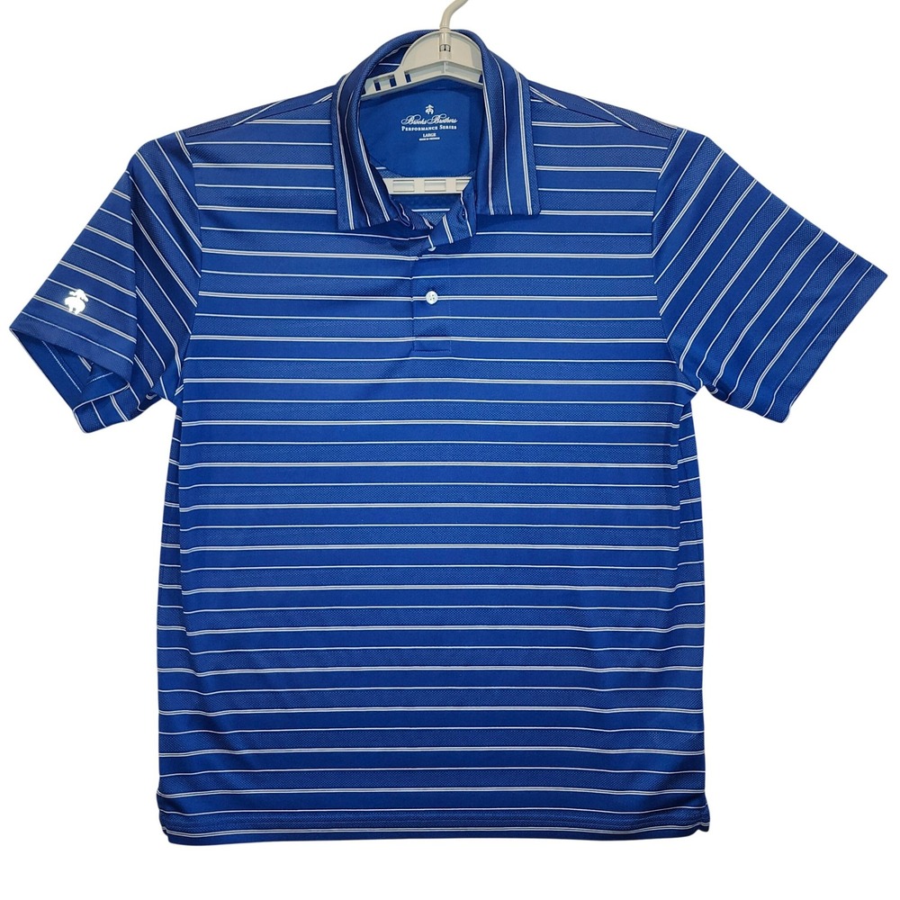 Brooks Brothers Performance Series Mens Blue Striped Golf Polo Shirt Large L